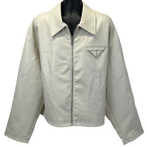 Fashion Nova Men Prospect Faux Leather Cropped Jacket Pockets Ivory 2XL XXL
